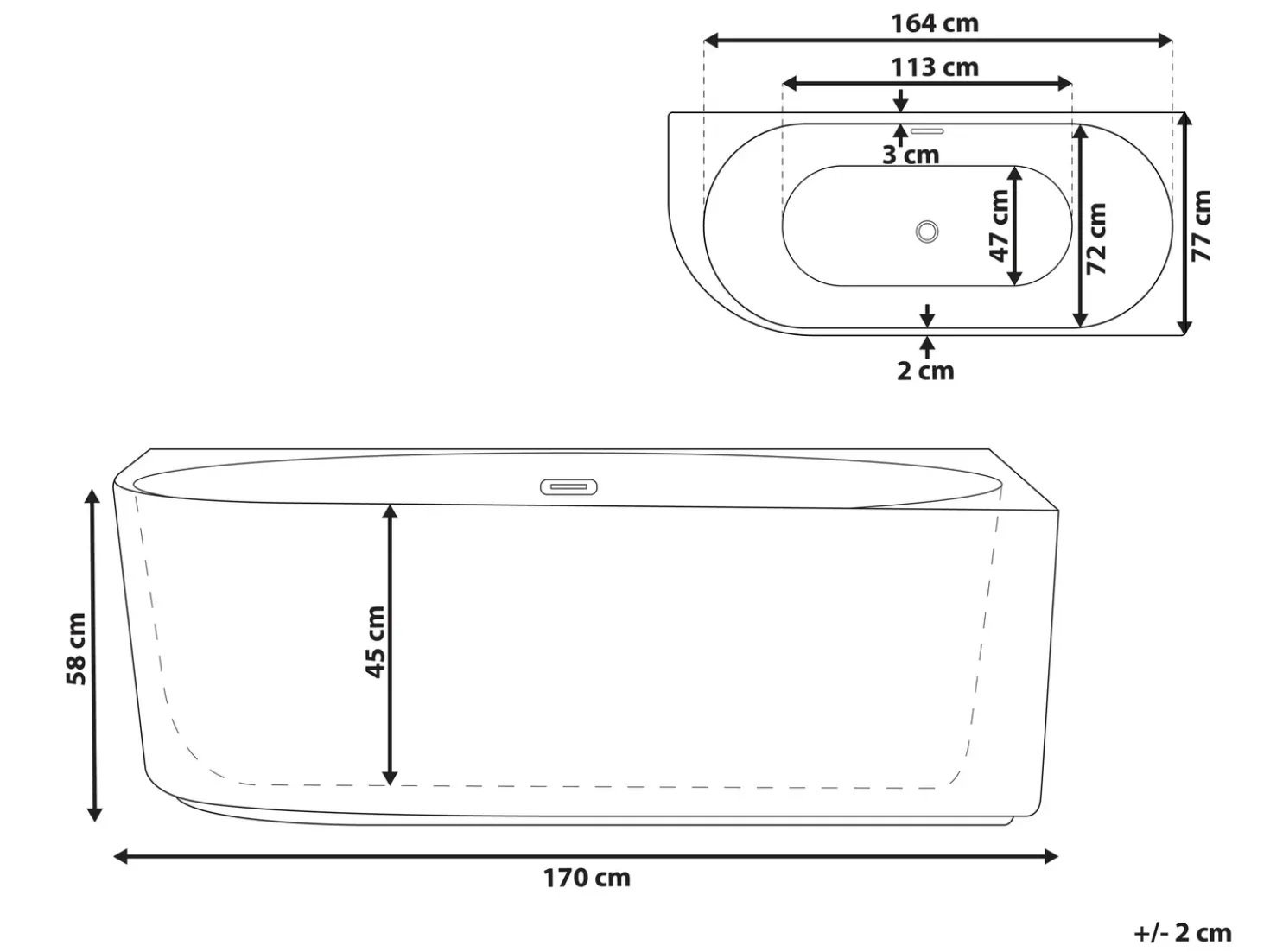 Vasca da bagno angolare PORTINHO Lato Sinistro 170 x 80 cm Bianco
