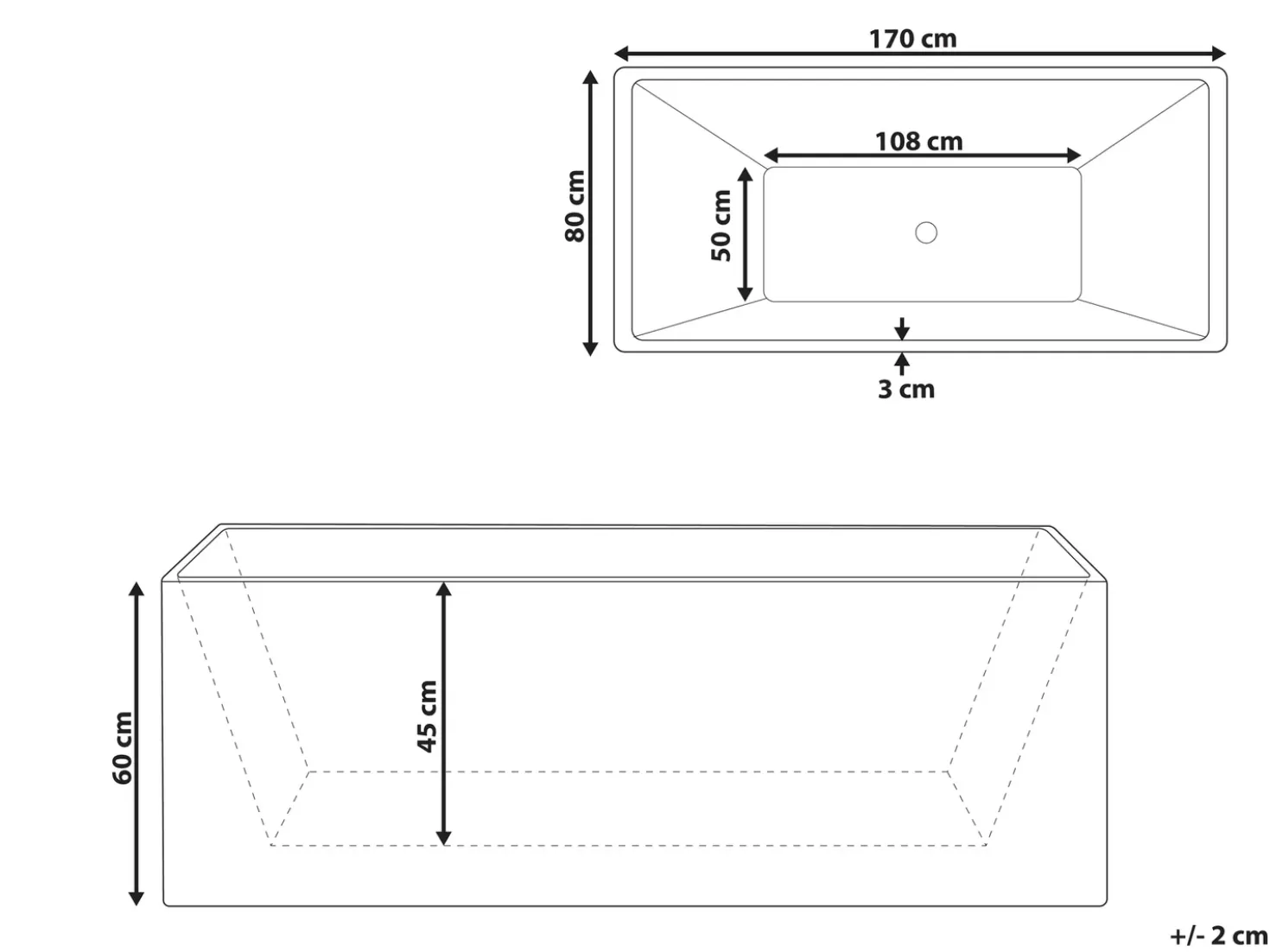Vasca da bagno freestanding SERENA 170 x 80 cm Bianco