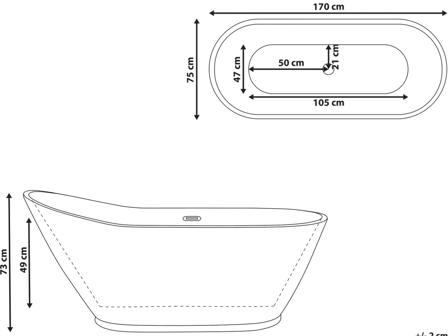Vasca da bagno freestanding LONDRINA 170 x 75 cm Bianco