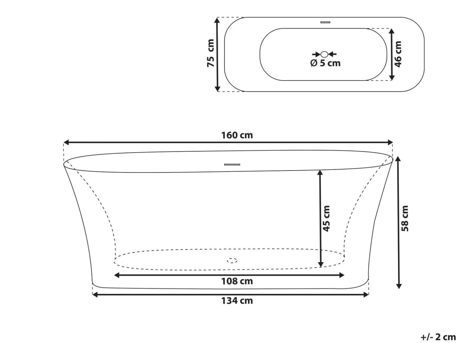Vasca da bagno freestanding LANALHUE 160 x 75 cm Nero