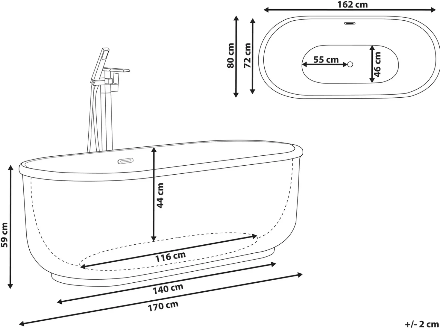 Vasca da bagno freestanding PINEL 170 x 80 cm Oro