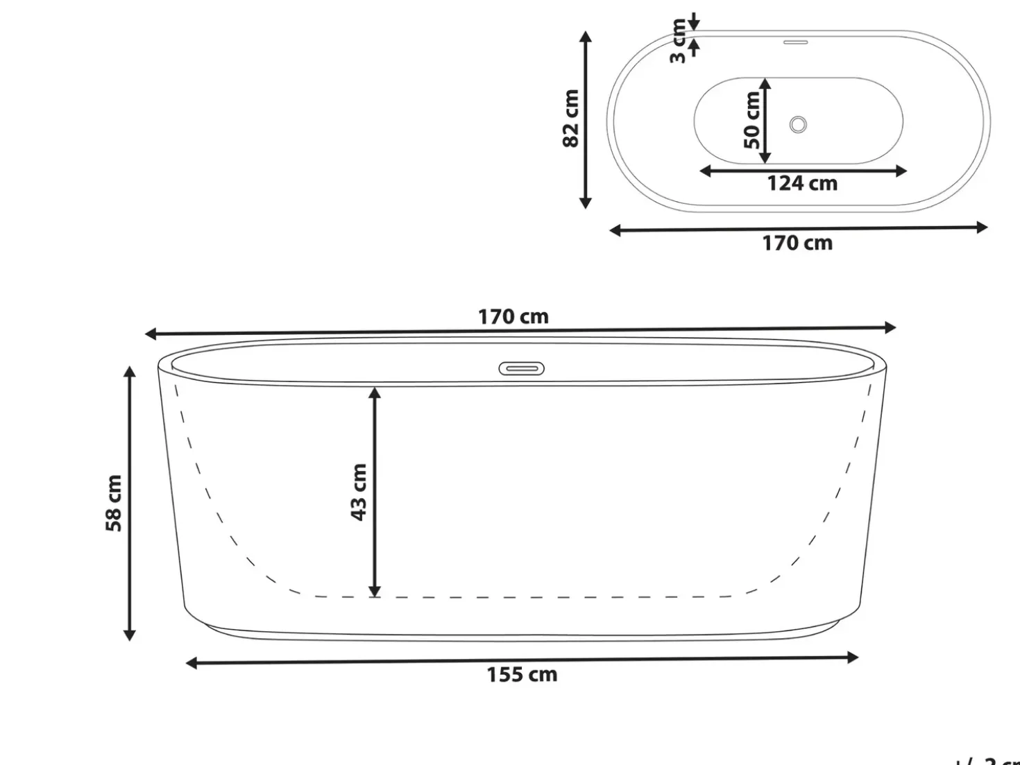 Vasca da bagno freestanding GOCTA 170 x 80 cm Bianco