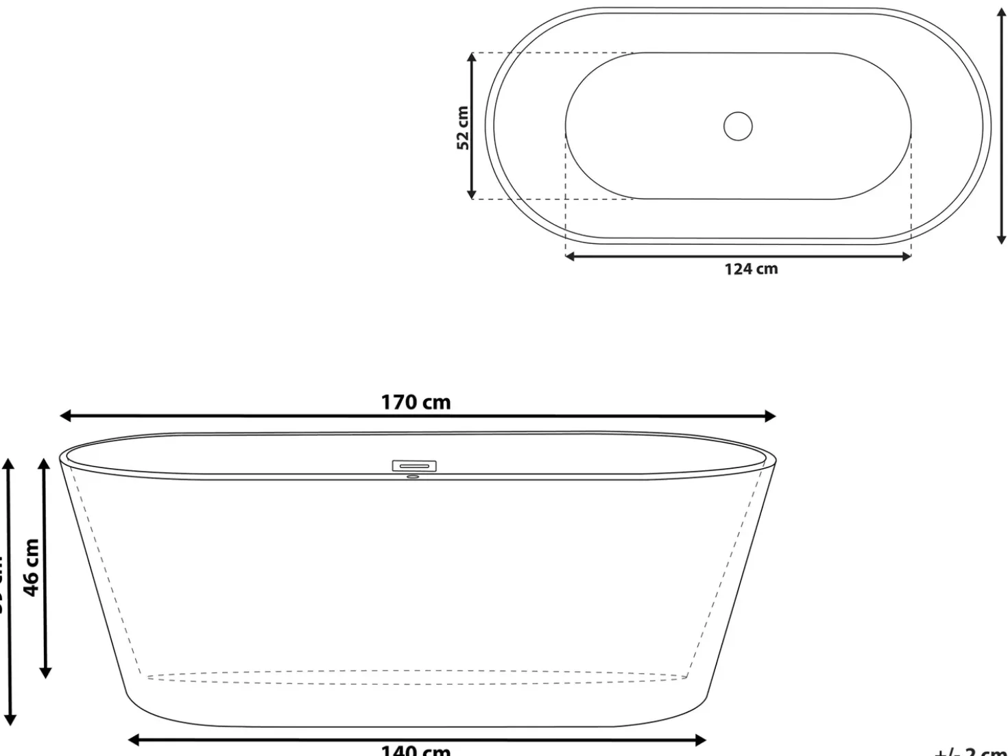 Vasca da bagno freestanding HAVANA 170 x 73 cm Nero/Bianco