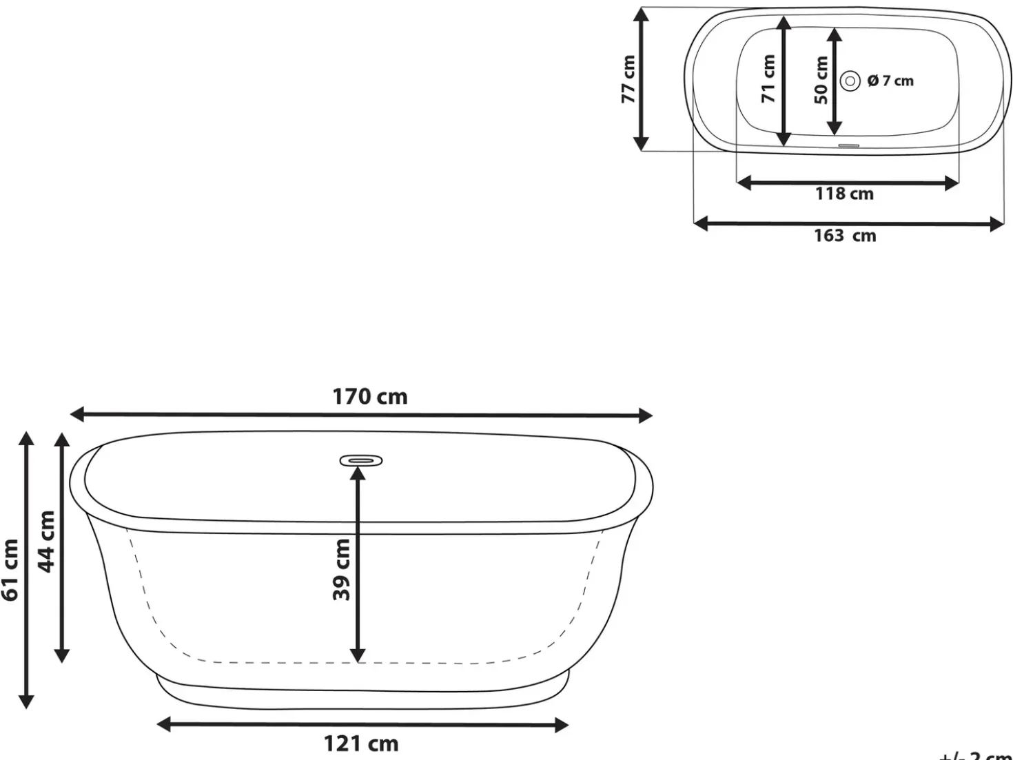 Vasca da bagno freestanding TESORO 170 x 77 cm Nero