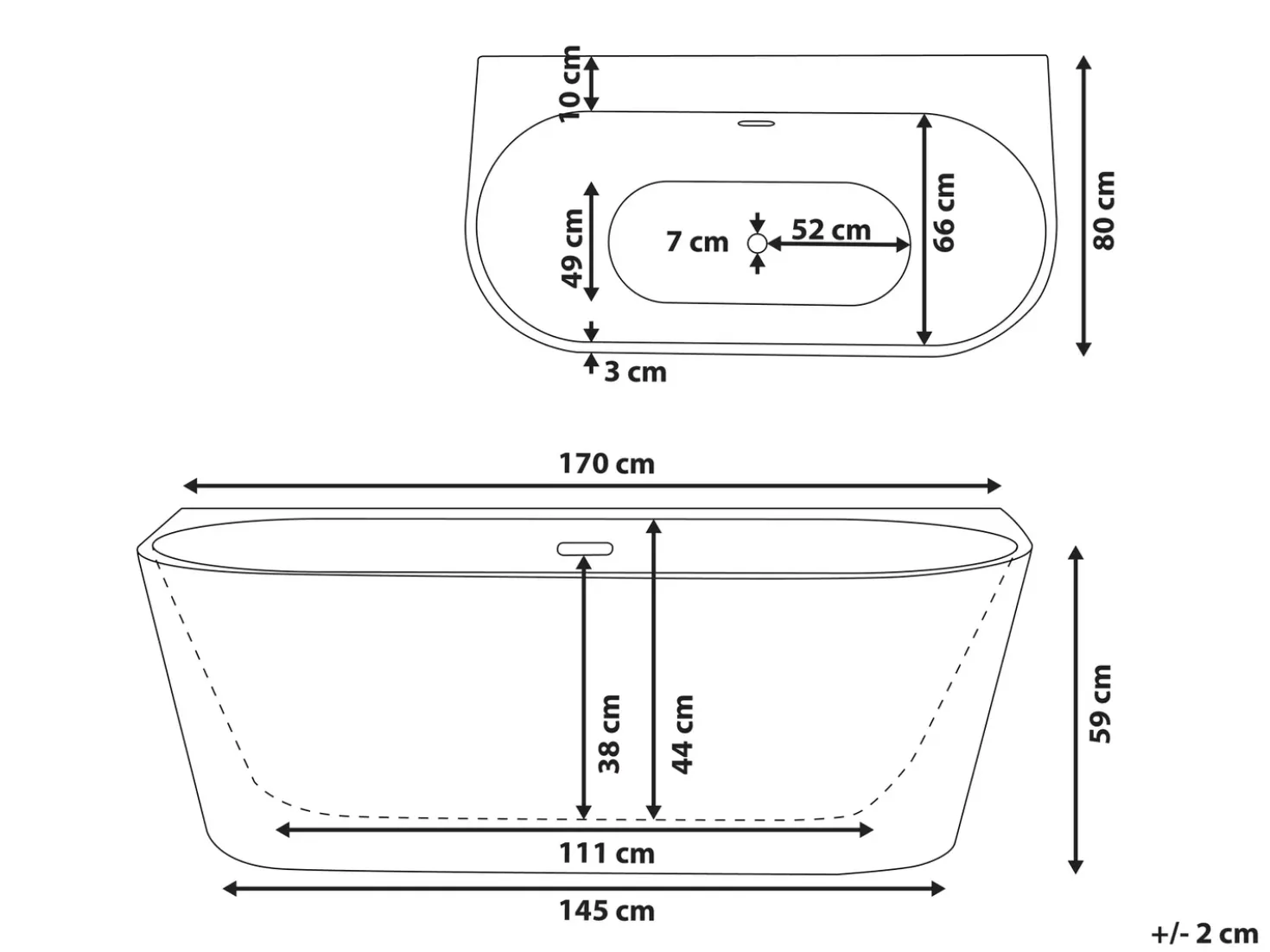 Vasca da bagno HARVEY 170 x 80 cm Bianco
