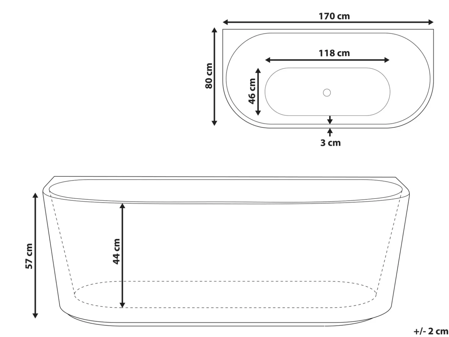 Vasca da bagno SERENA 170 x 80 cm Bianco