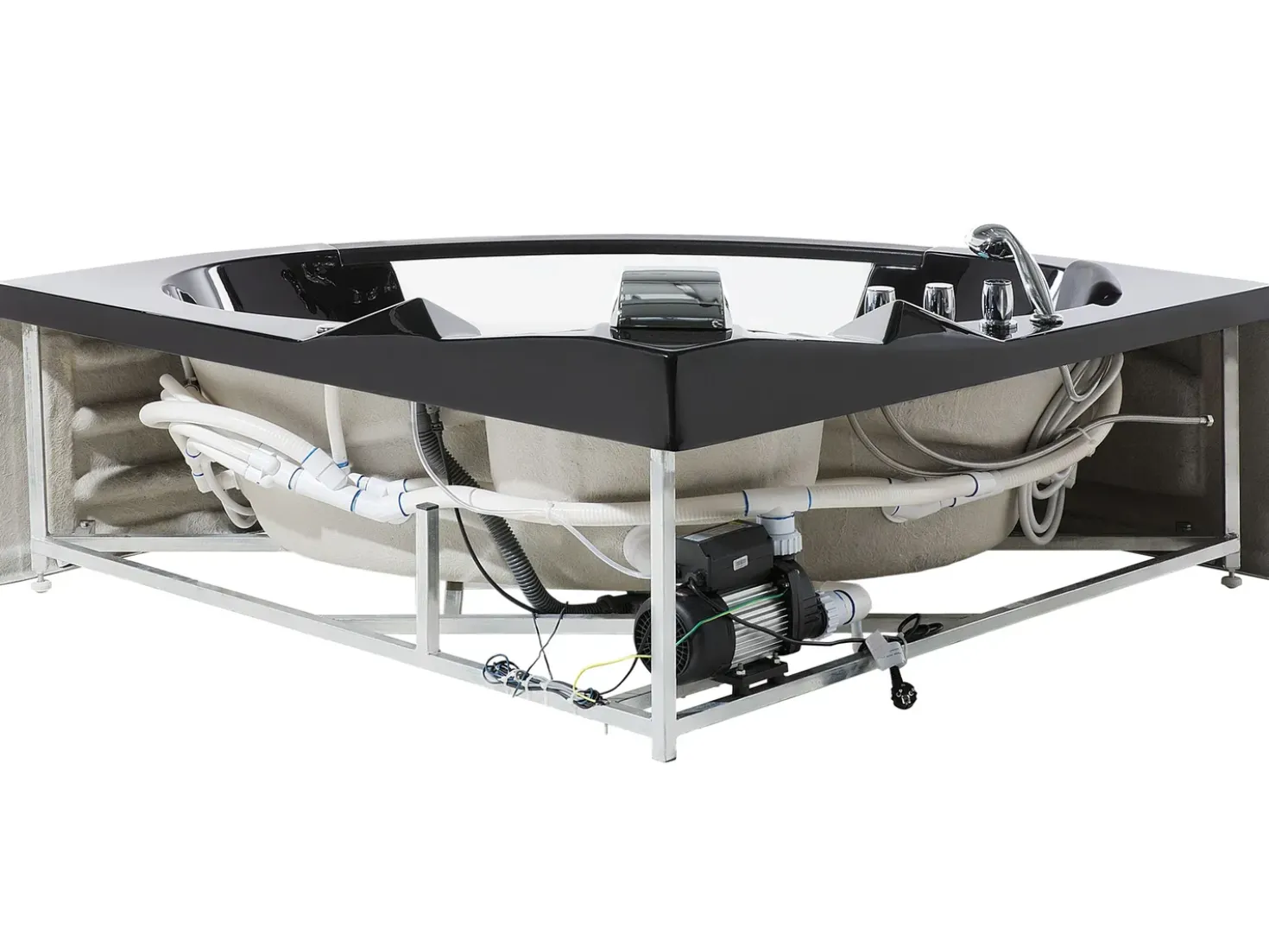 Vasca idromassaggio angolare con LED MARTINICA 198 x 144 cm Nero