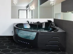 Vasca idromassaggio angolare con LED MARTINICA 198 x 144 cm Nero