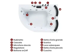 Vasca idromassaggio angolare con LED PARADISO Lato Sinistro 158 x 113 cm Bianco