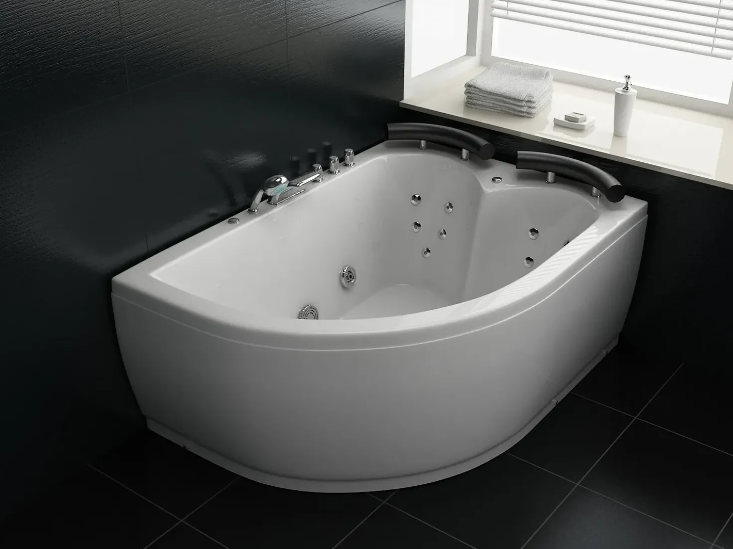 Vasca idromassaggio angolare con LED PARADISO Lato Sinistro 158 x 113 cm Bianco