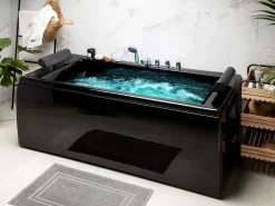 Vasca idromassaggio angolare con LED MONTEGO 172 x 83 cm Nero