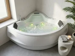 Vasca idromassaggio angolare con LED MONACO con altoparlante Bluetooth integrato 210 x 145 cm Bianco