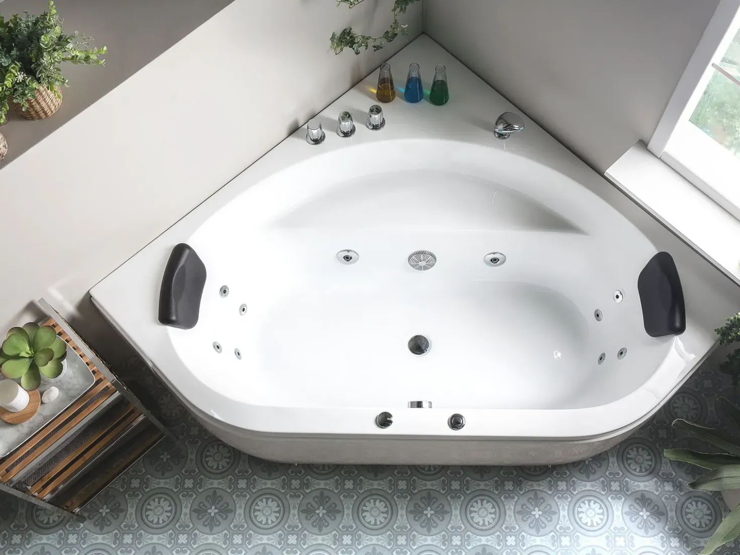 Vasca idromassaggio angolare con LED MEVES 140 x 140 cm Bianco