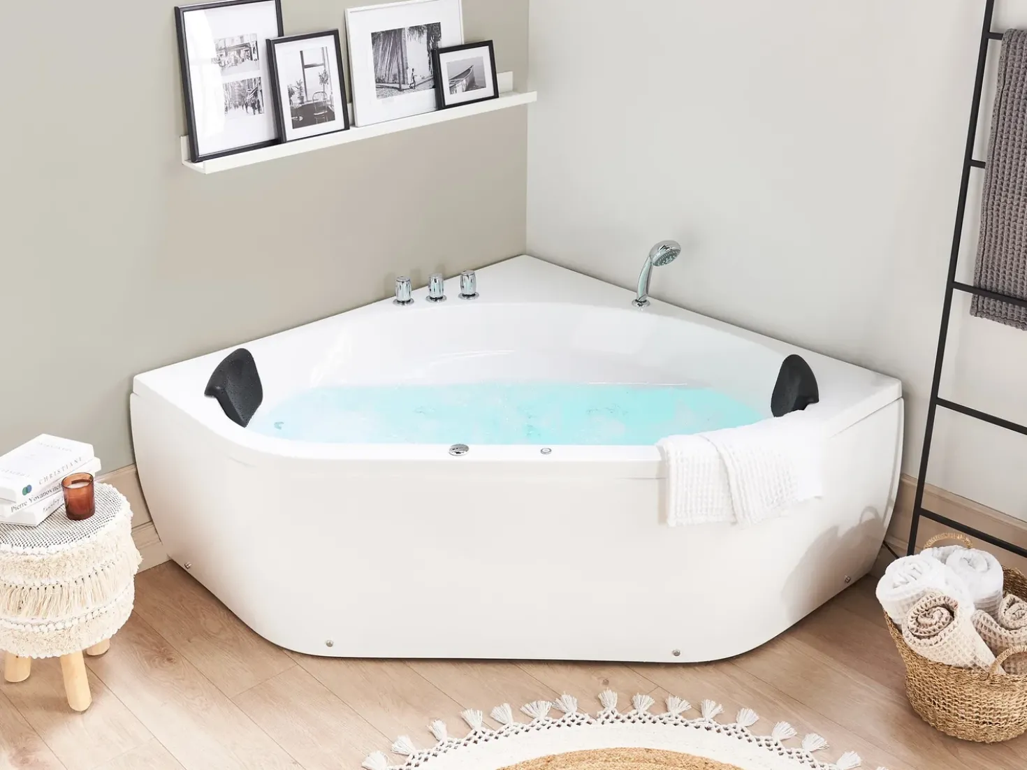 Vasca idromassaggio angolare con LED MEVES 140 x 140 cm Bianco