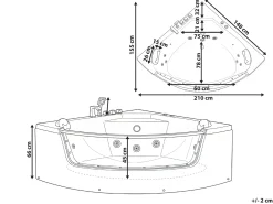 Vasca idromassaggio angolare con LED TAMULA 148 x 66 cm Bianco