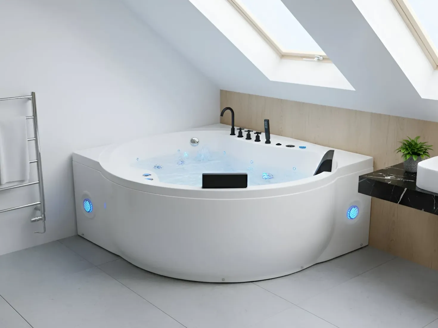 Vasca idromassaggio angolare con LED MANRESA con altoparlante Bluetooth integrato 225 x 160 cm Bianco