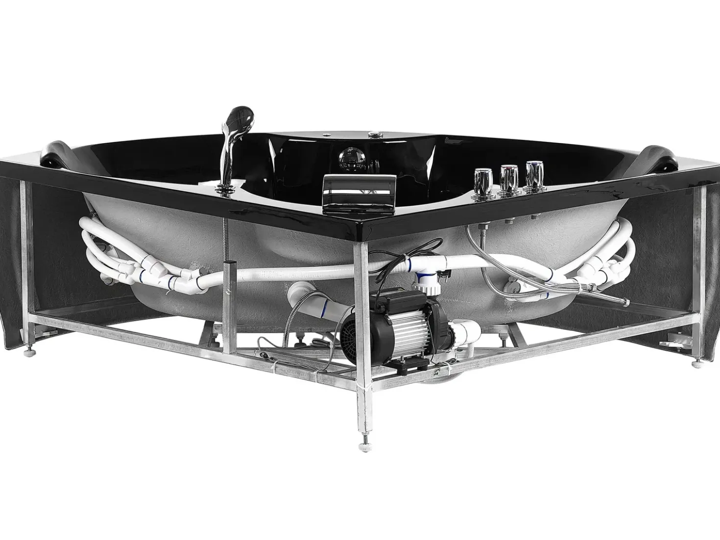 Vasca idromassaggio angolare con LED SENADO 205 x 150 cm Nero