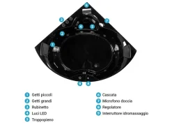 Vasca idromassaggio angolare con LED SENADO 205 x 150 cm Nero