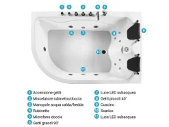 Vasca idromassaggio angolare con LED CALAMA Lato Sinistro 180 x 120 cm Bianco