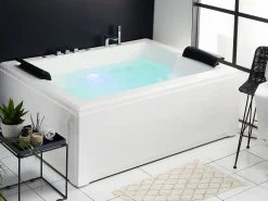 Vasca idromassaggio angolare con LED SALAMANCA 183 x 142 cm Bianco
