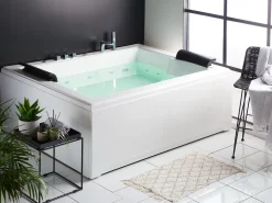 Vasca idromassaggio angolare con LED SALAMANCA 183 x 142 cm Bianco