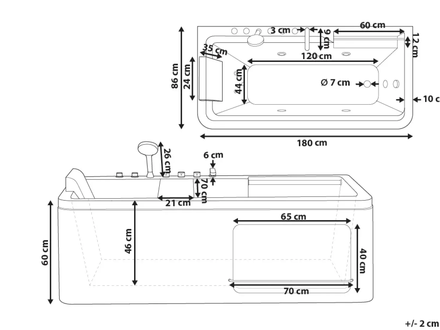 Vasca idromassaggio angolare CAMALU 180 x 86 cm Bianco