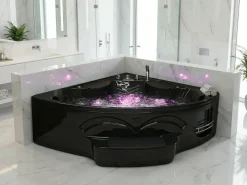 Vasca idromassaggio angolare con LED CUYABENO 211 x 150 cm Nero