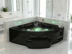 Vasca idromassaggio angolare con LED CUYABENO 211 x 150 cm Nero