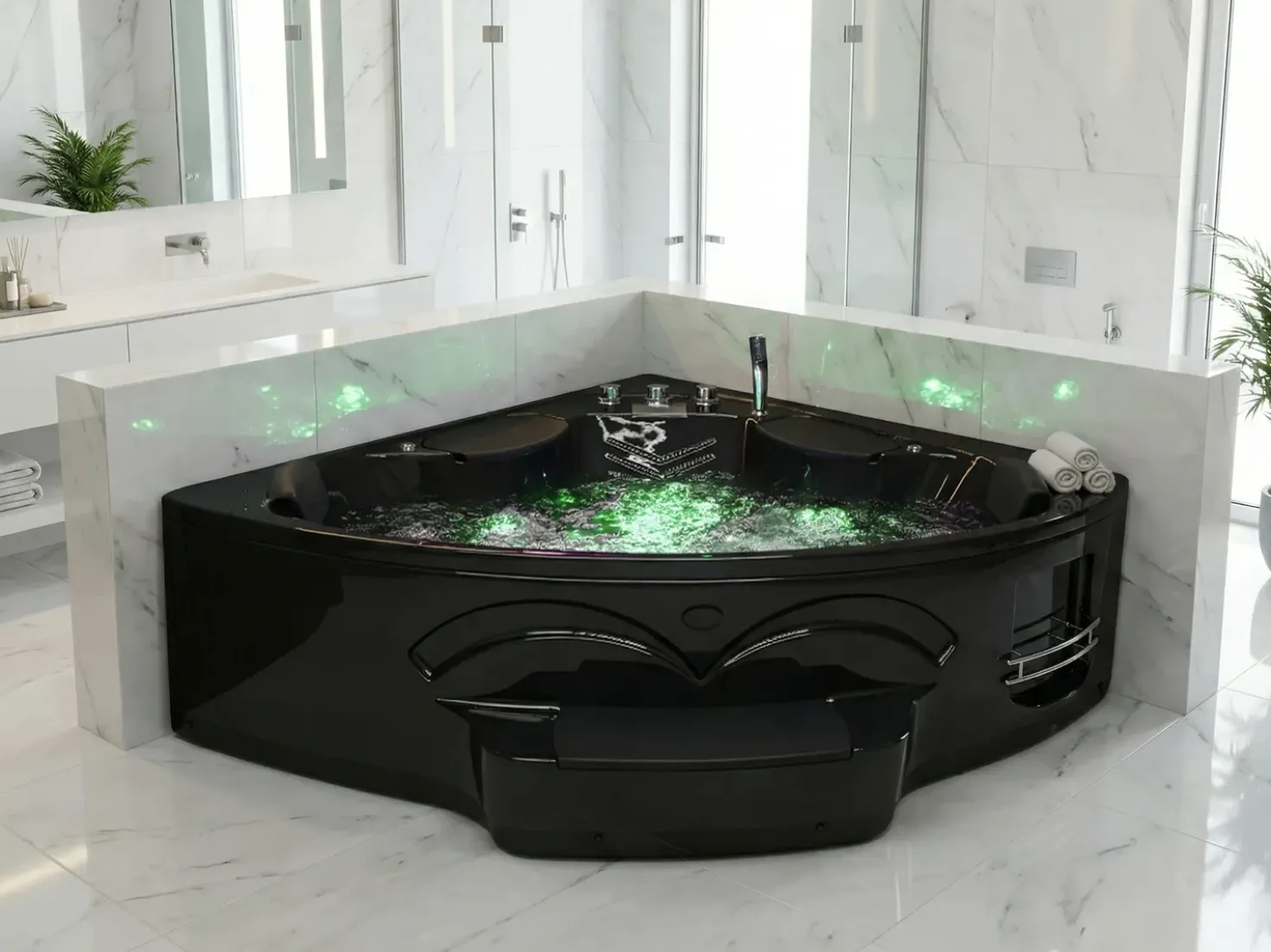 Vasca idromassaggio angolare con LED CUYABENO 211 x 150 cm Nero
