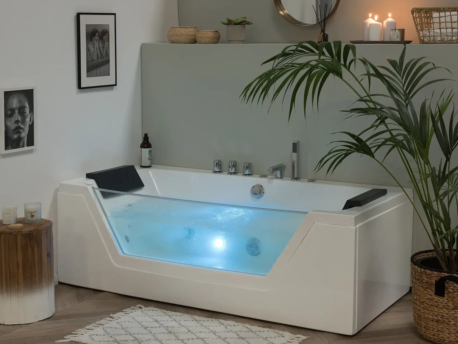 Vasca idromassaggio angolare con LED SAMANA 174 x 79 cm Bianco