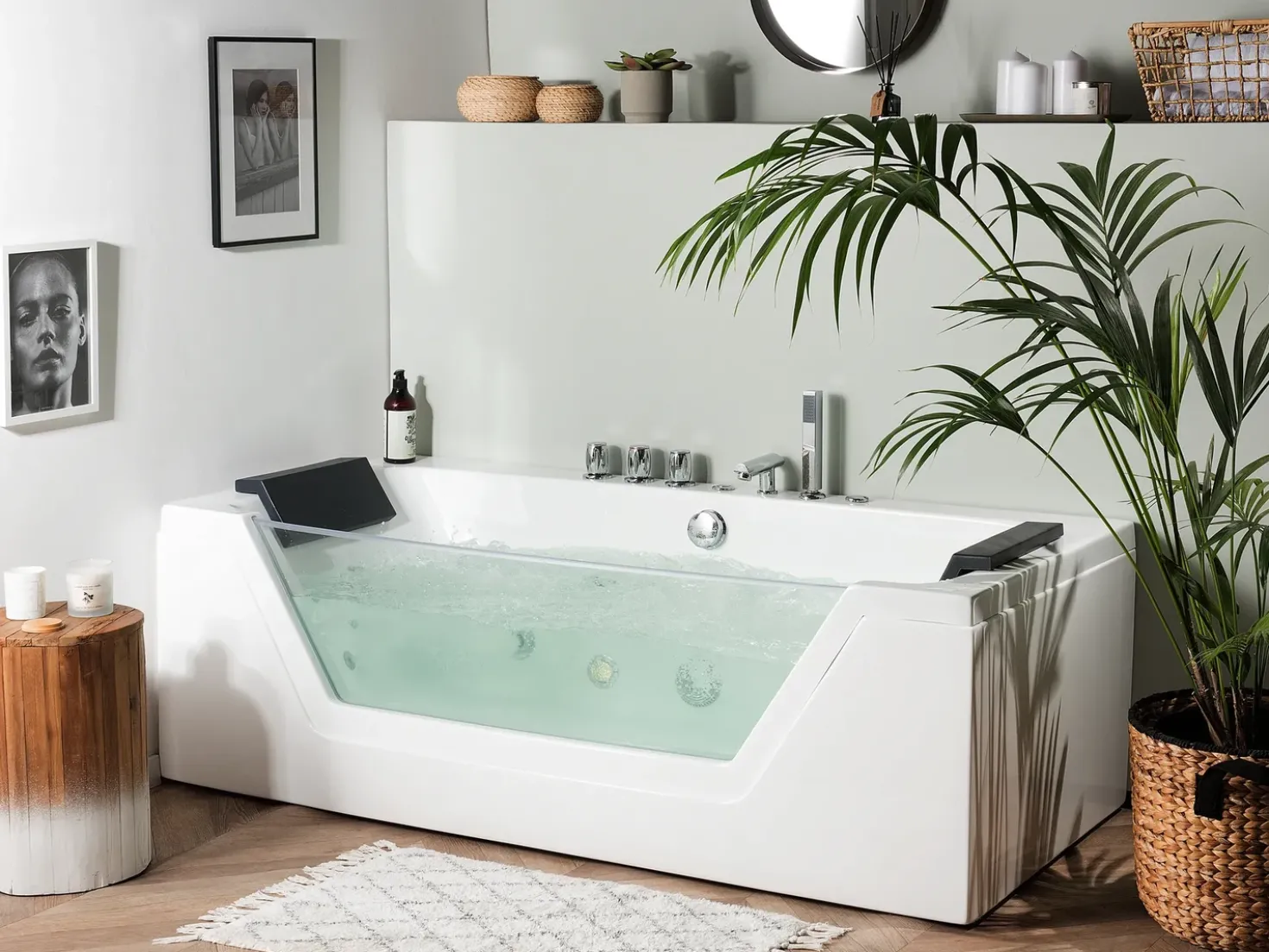 Vasca idromassaggio angolare con LED SAMANA 174 x 79 cm Bianco