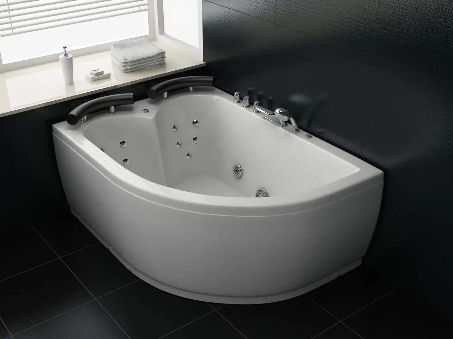 Vasca idromassaggio angolare con LED PARADISO Lato destro 158 x 113 cm Bianco