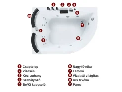 Vasca idromassaggio angolare con LED PARADISO Lato destro 158 x 113 cm Bianco