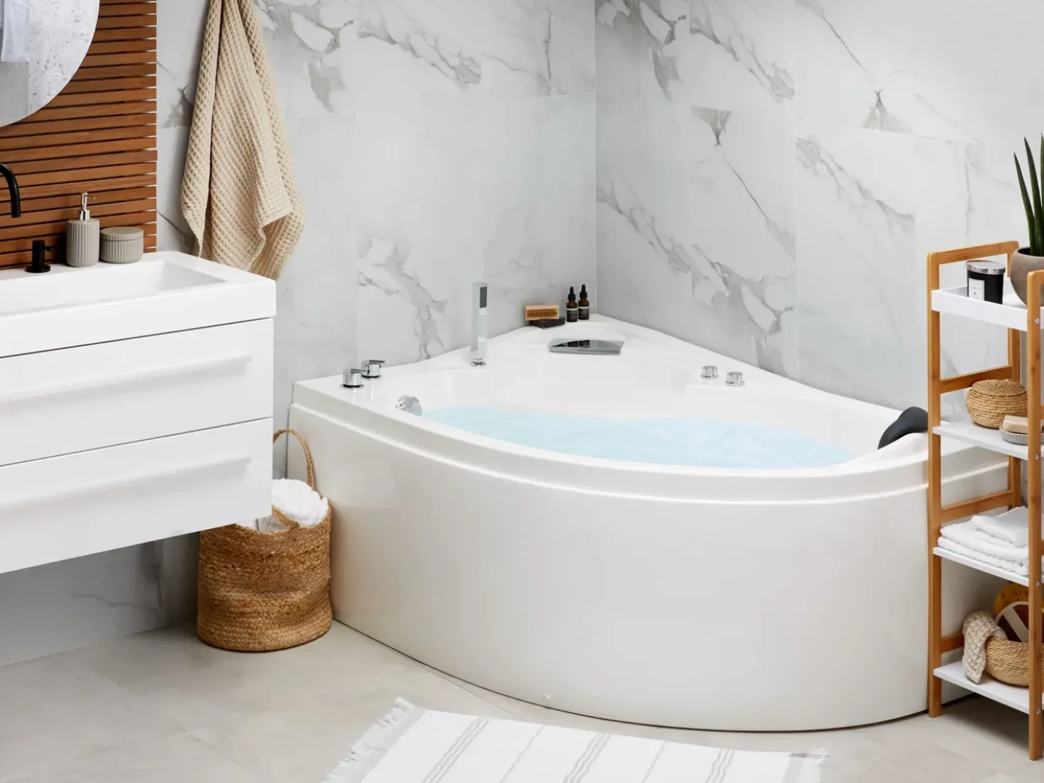 Vasca idromassaggio angolare con LED NEIVA Lato destro 150 x 100 cm Bianco