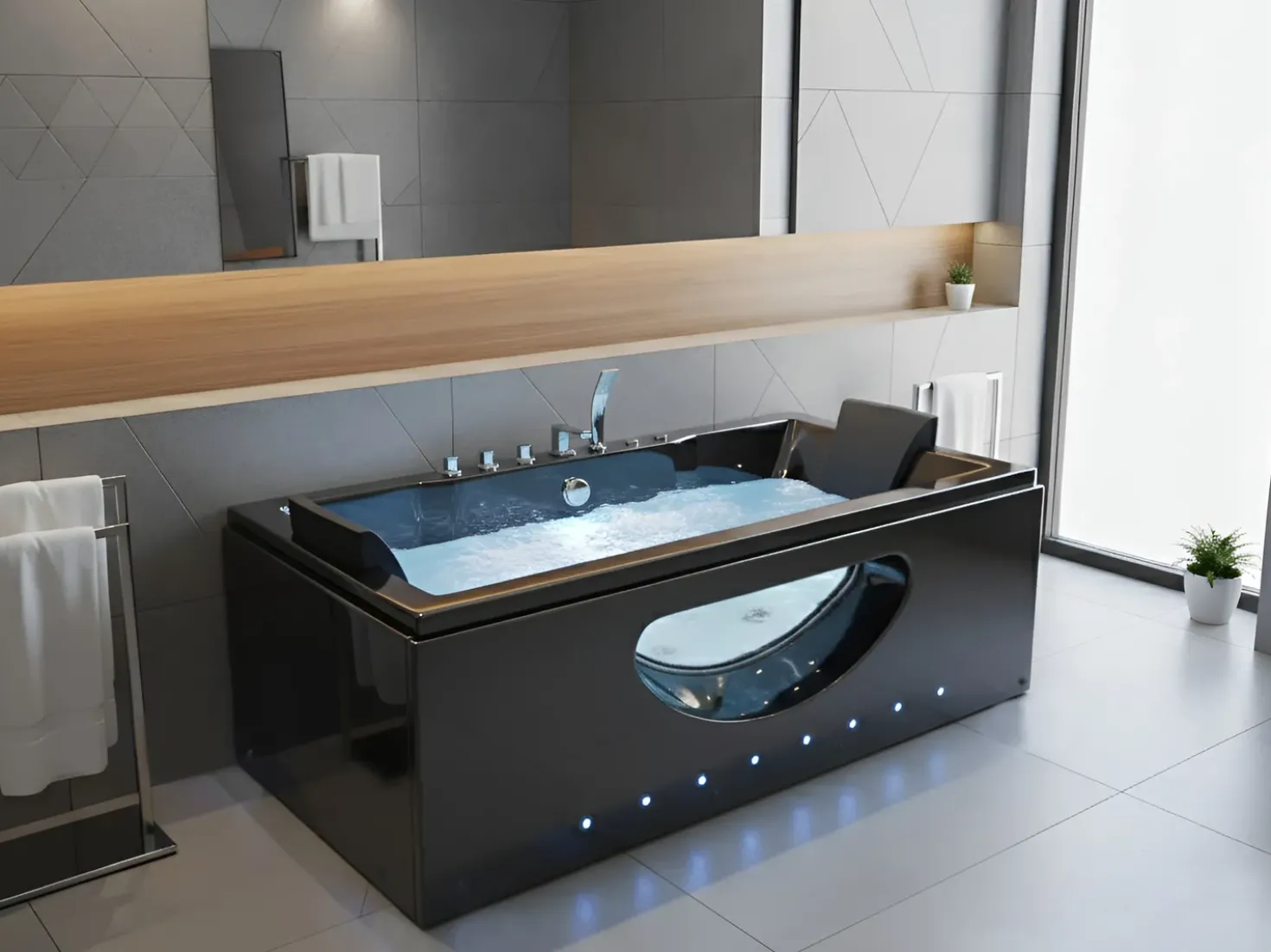Vasca idromassaggio angolare con LED HAWES 180 x 90 cm Nero