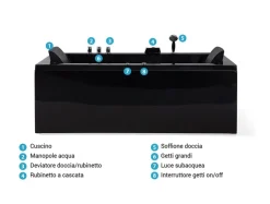 Vasca idromassaggio angolare con LED VARADERO Lato destro 183 x 90 cm Nero
