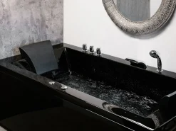 Vasca idromassaggio angolare con LED VARADERO Lato destro 183 x 90 cm Nero