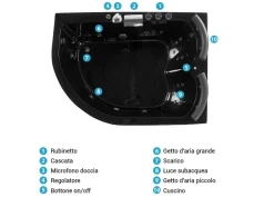 Vasca idromassaggio angolare con LED PARADISO Lato Sinistro 158 x 113 cm Nero