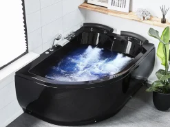 Vasca idromassaggio angolare con LED PARADISO Lato Sinistro 158 x 113 cm Nero