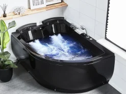 Vasca idromassaggio angolare con LED PARADISO Lato destro 158 x 113 cm Nero
