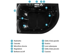 Vasca idromassaggio angolare con LED PARADISO Lato destro 158 x 113 cm Nero