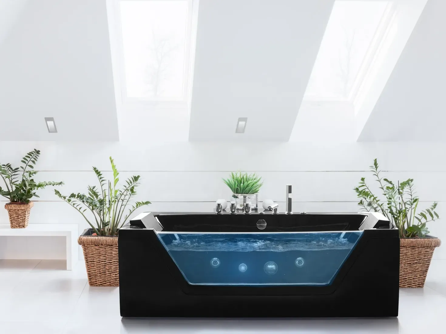 Vasca idromassaggio angolare con LED SAMANA 174 x 79 cm Nero