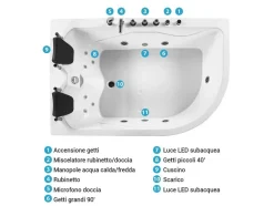 Vasca idromassaggio angolare con LED CALAMA Lato destro 180 x 120 cm Bianco