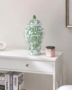 Vaso con coperchio MONDRAGON Porcellana 37 cm Bianco/Verde