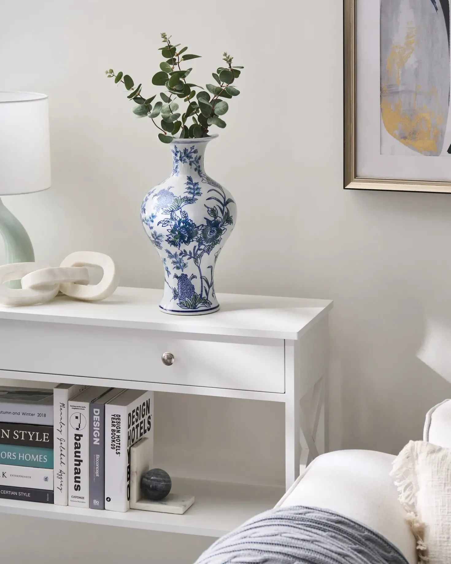 Vaso da fiori BERGA Porcellana 36 cm Bianco/Blu