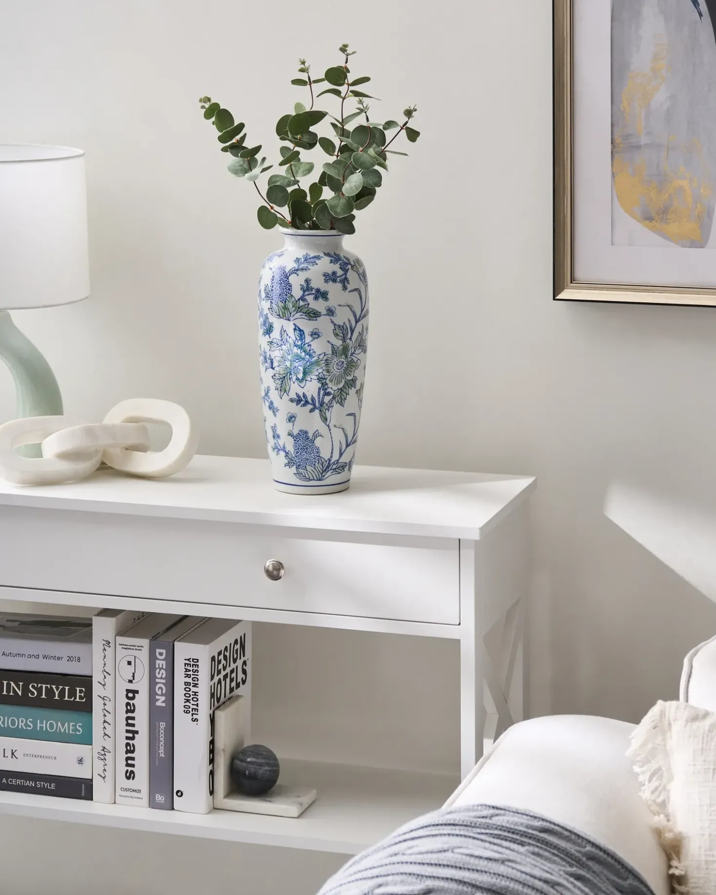 Vaso da fiori GUADIX Porcellana 35 cm Bianco/Blu