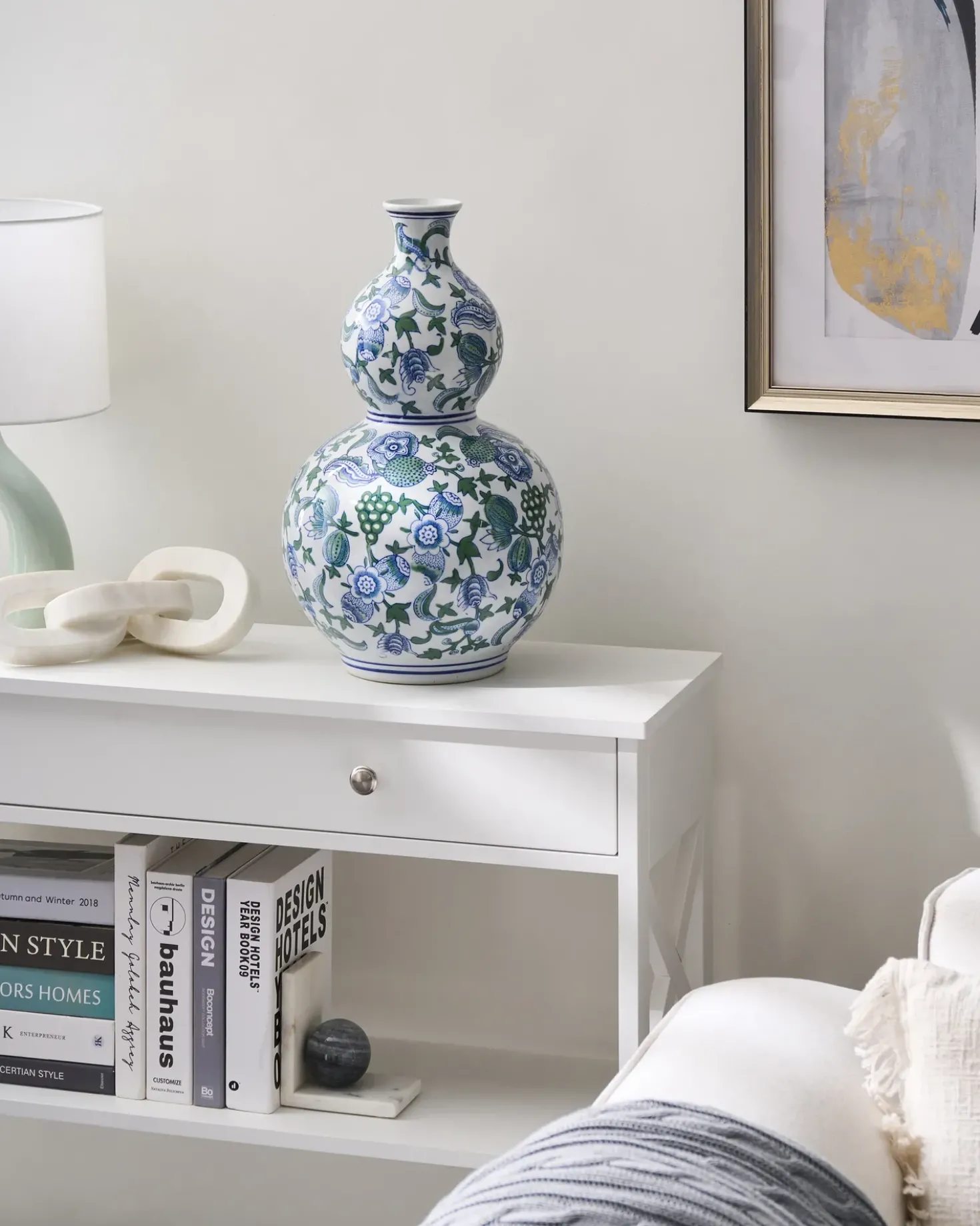 Vaso da fiori MOSTOLES Porcellana 45 cm Bianco/Blu