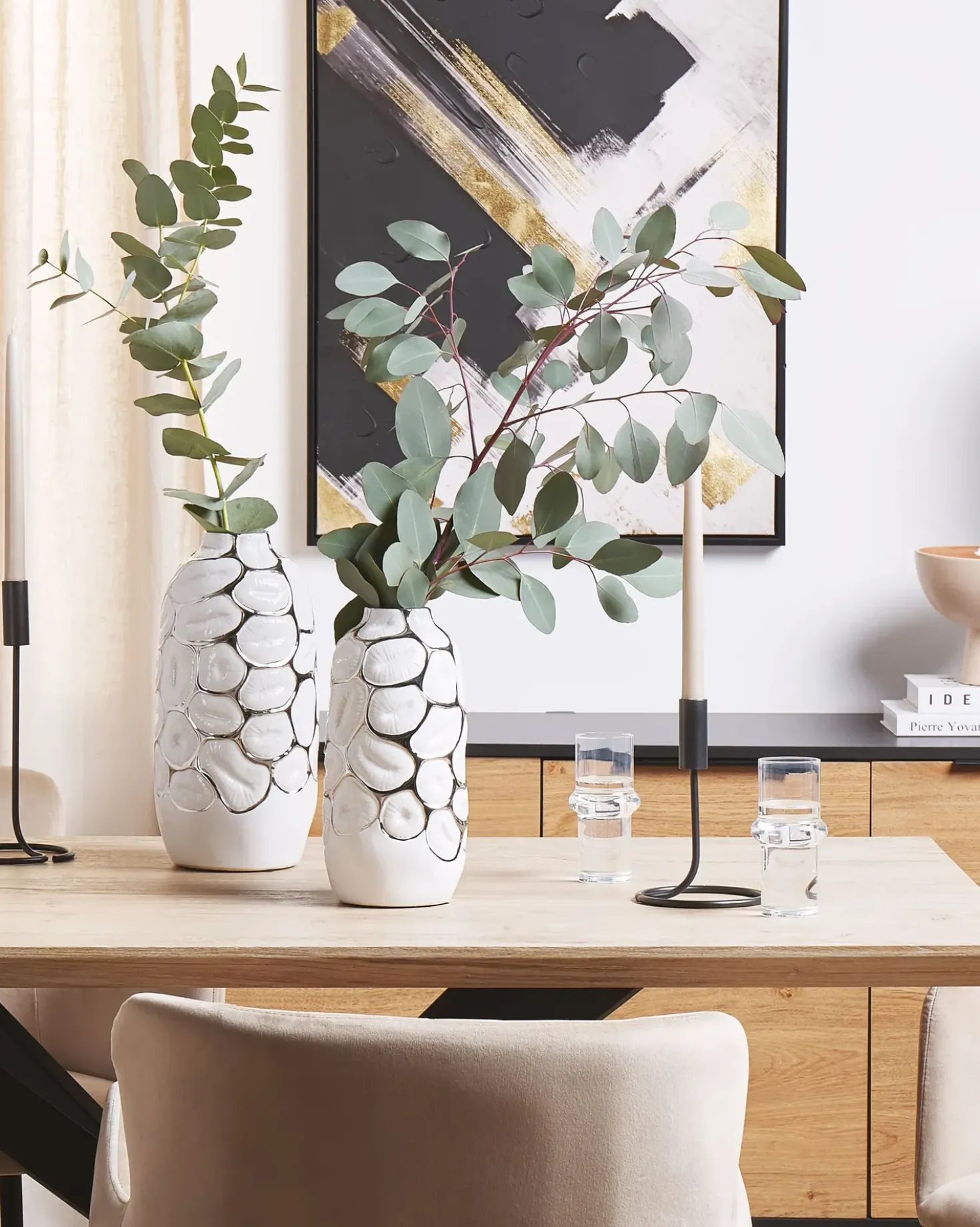 Vaso decorativo CENABUM Gres porcellanato 34 cm Bianco