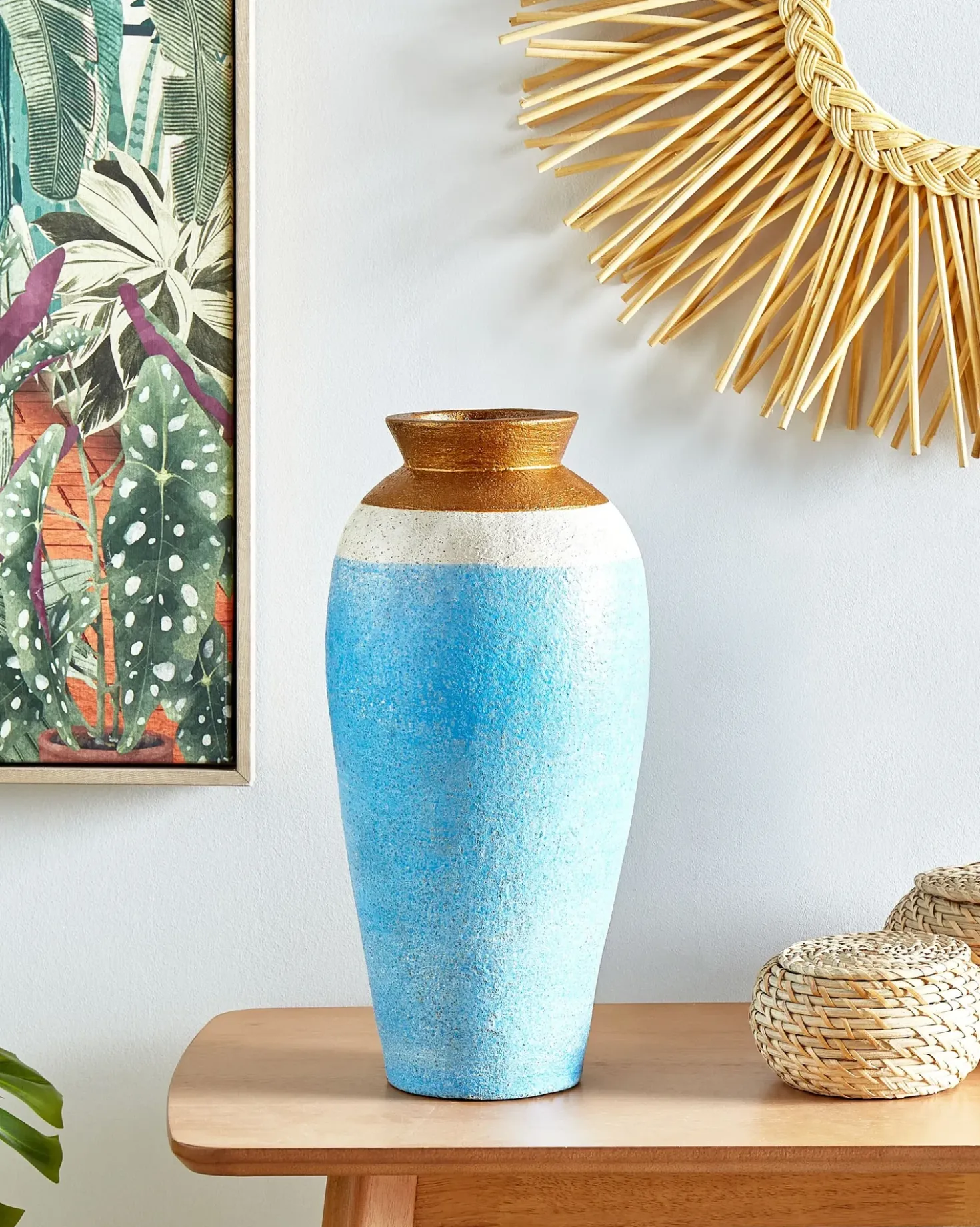 Vaso decorativo PLATEJE Ceramica 42 cm Blu