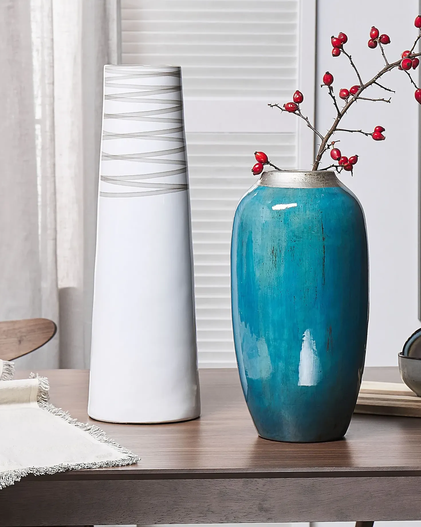 Vaso decorativo TARRAGONA Ceramica 57 cm Bianco